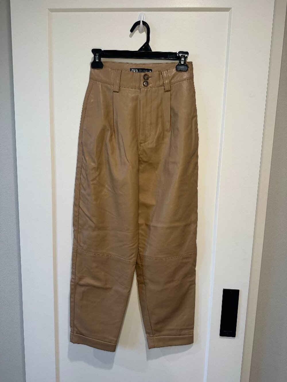 Zara Faux Leather High Rise Tapered Pants Tan XS
